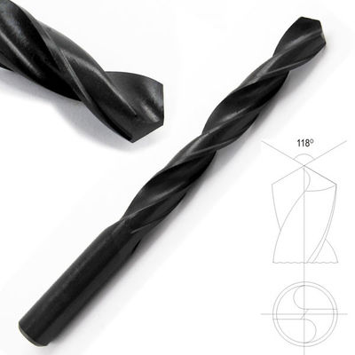 Wiertła DIN338 HSS z chwytem walcowym, czernione, kąt wierzchołkowy 118 stopni