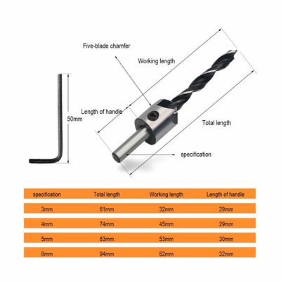 HSS Brad Point Countersink Drill Bit Set 5 sztuk DIN/ANSI