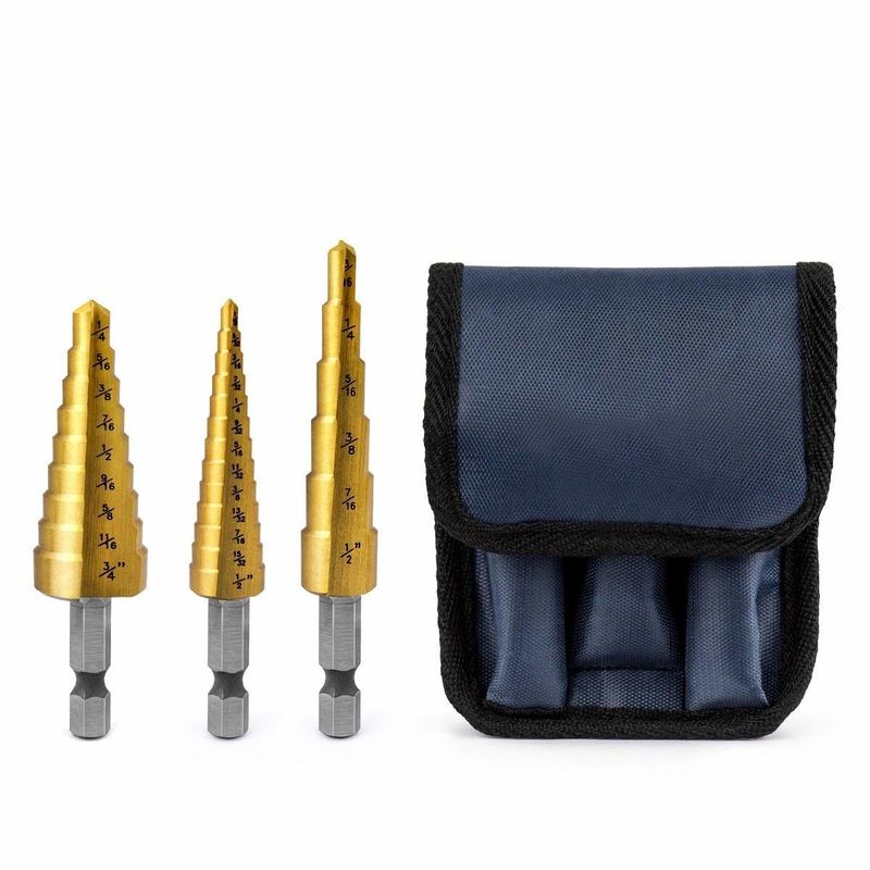 3Pc Titanium HSS Step Drill Bit Set Hex Shank 1/8-3/4 cali